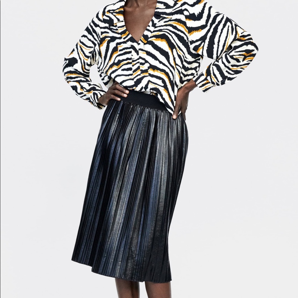 Pleated Faux Leather Skirt